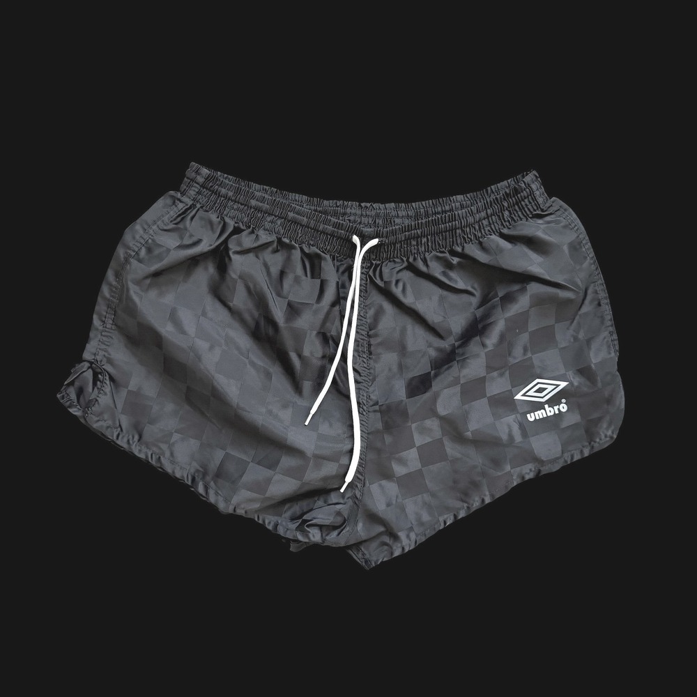 90's Umbro Soccer Shorts Black Checkerboard Nylon Athletic Training Med